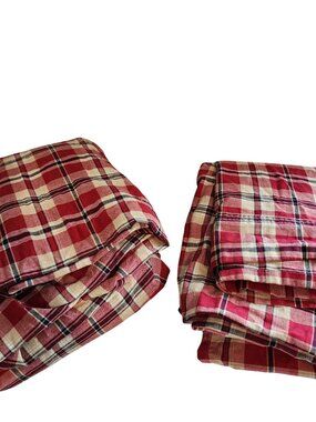 Dockers Red navy Plaid Twin Size Sheet Set Flat Fitted